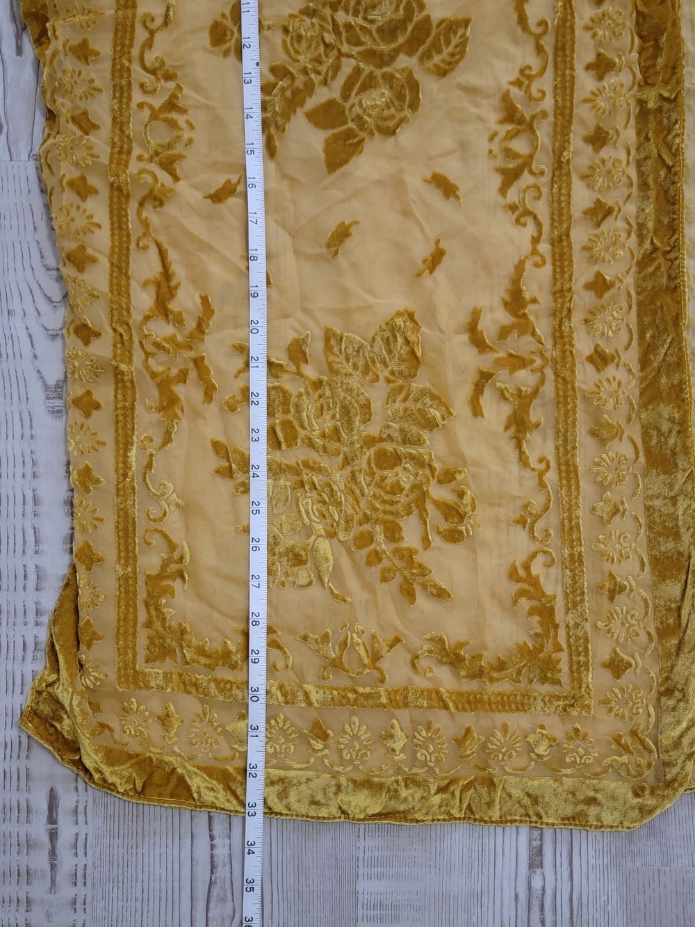 Mustard Gold Floral Velvet Burnout Sheer Duster Kimono Cape One Size Whimsical - Picture 3 of 6